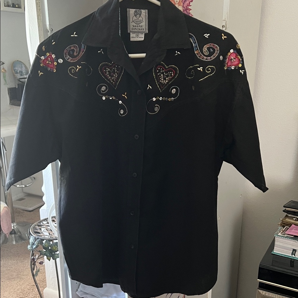 Short Circuit Black Shirt with Embroidery